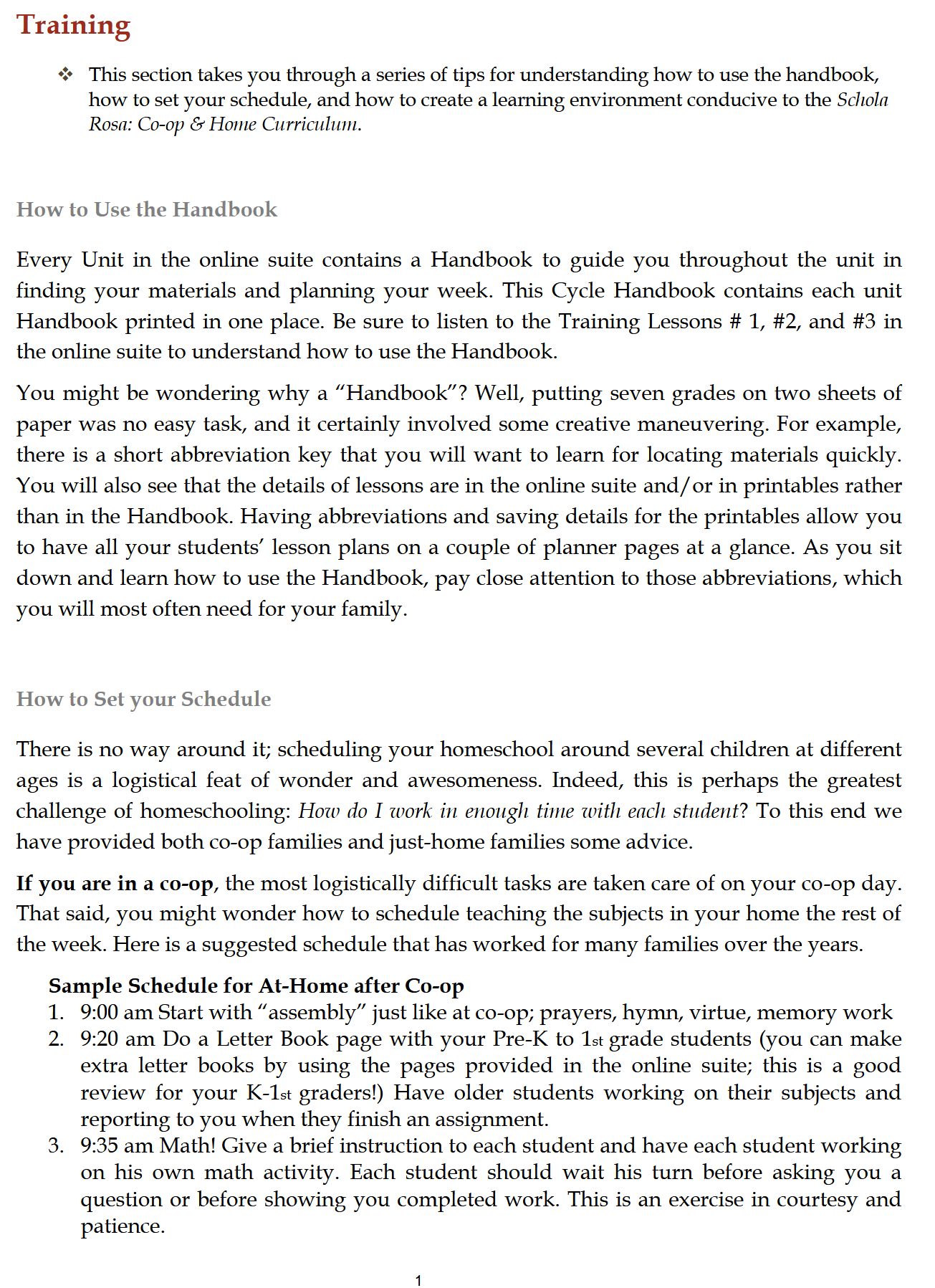 Schola Rosa Handbook (K-6th): Cycle 1