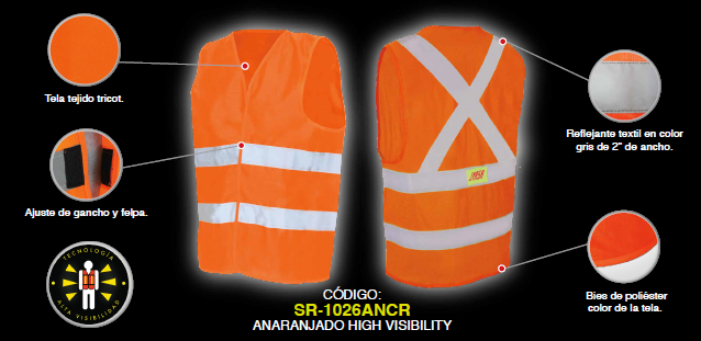 CHALECO NARANJA ALTA VISIBILIDAD SR-1026 TCH