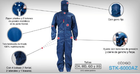 OVEROL ANTI ESTATICO COLOR AZUL T/CHICA