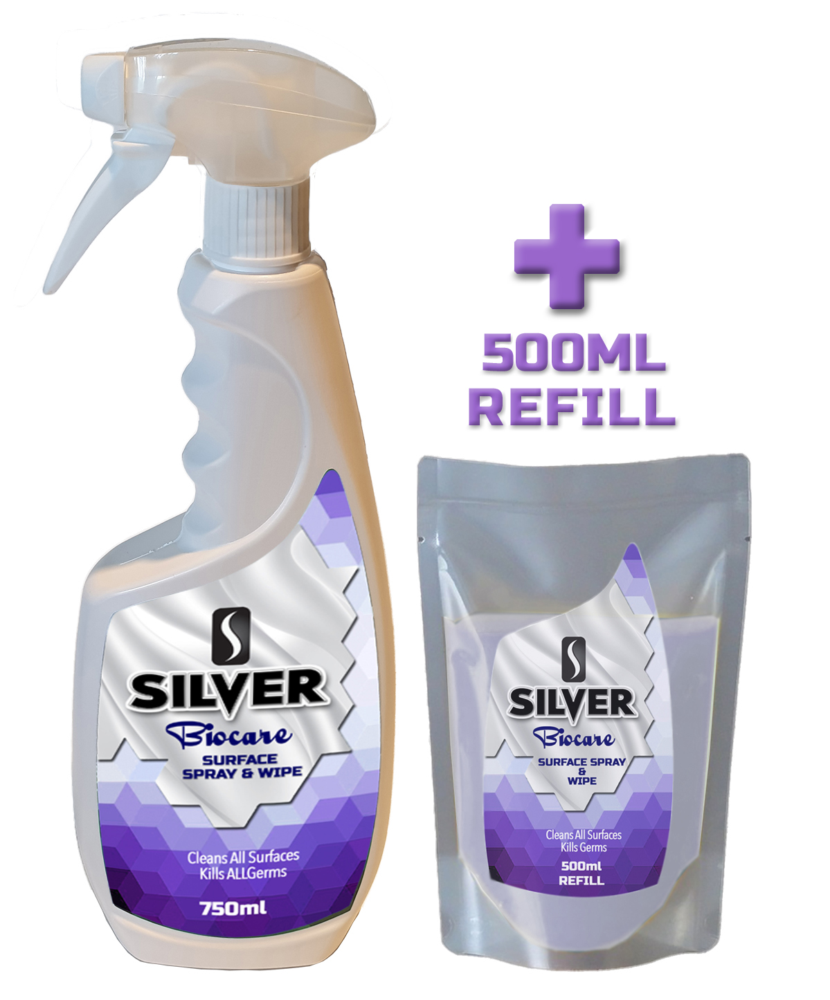SILVER BIOCARE SURFACE SPRAY & WIPE SUPER PACK SPECIAL 750ml + 500ml