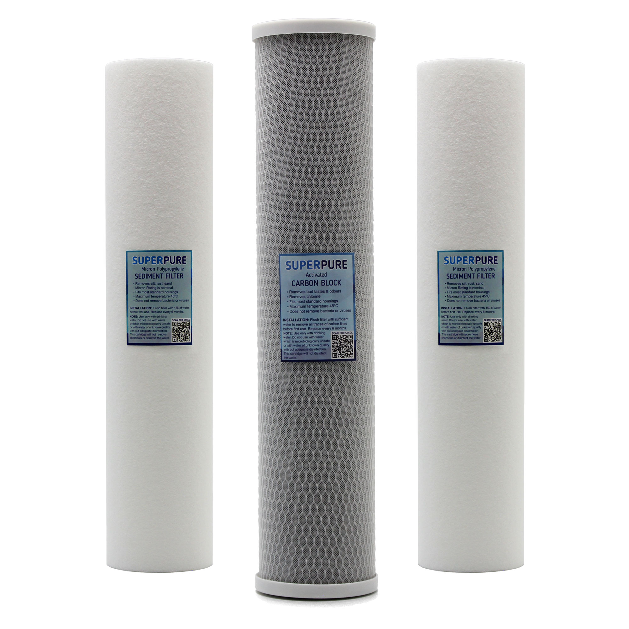 SUPERPURE Filter Set 20BB - Sediment, Carbon Block, Sediment SUPERPURE Filter Set 20BB - Sediment, Carbon Block, Sediment