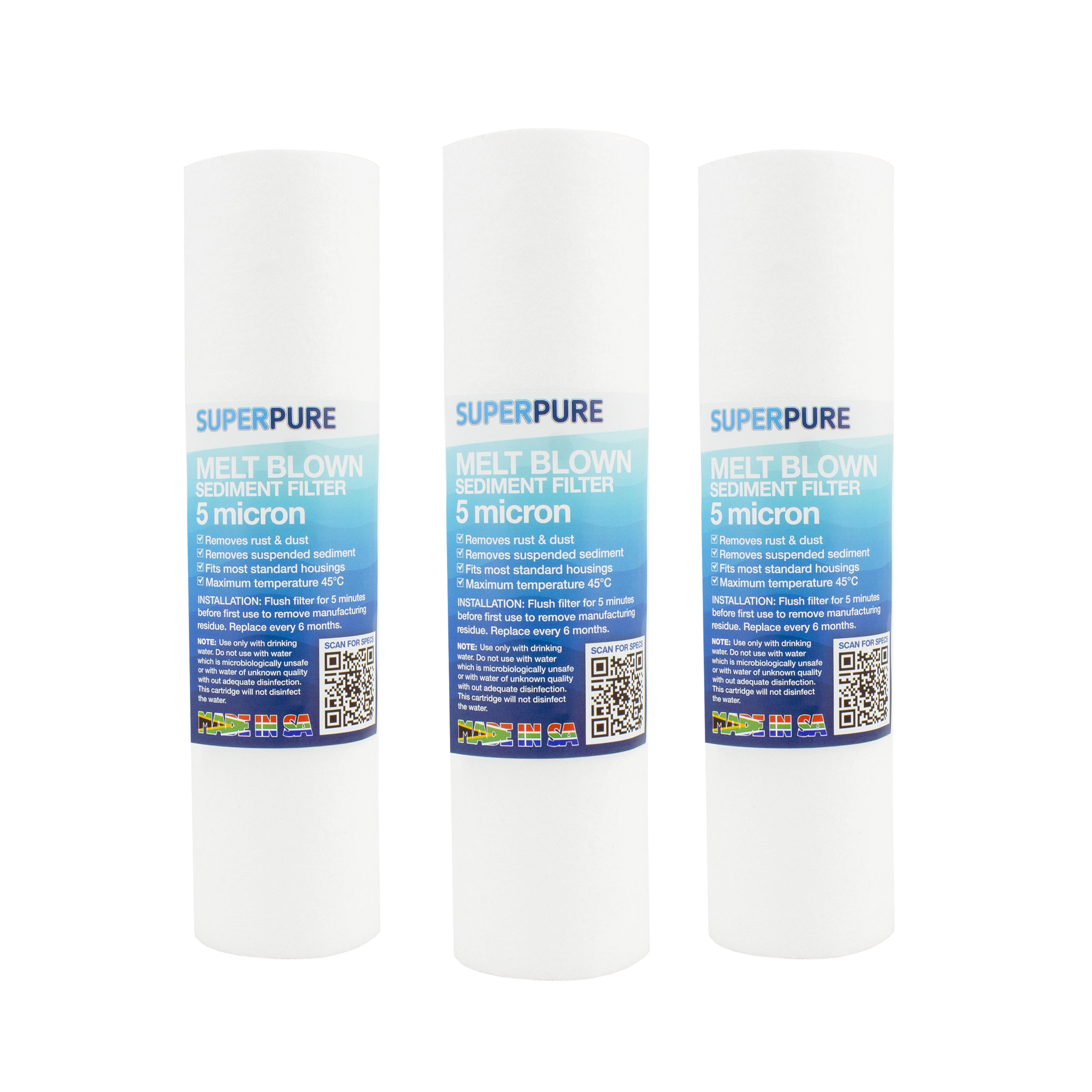 SUPERPURE 10 inch Melt Blown Sediment Filter - 5 Micron (3 Pack) SUPERPURE 10 inch Melt Blown Sediment Filter - 5 Micron (3 Pack)
