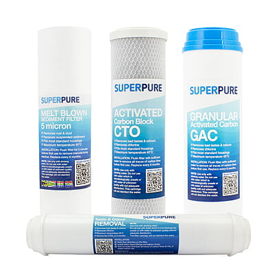 SUPERPURE Under Counter RO and 5 Stage Ultra Filter System Replacement Filter set (excl Membrane) SUPERPURE Under Counter RO and 5 Stage Ultra Filter System Replacement Filter set (excl Membrane)