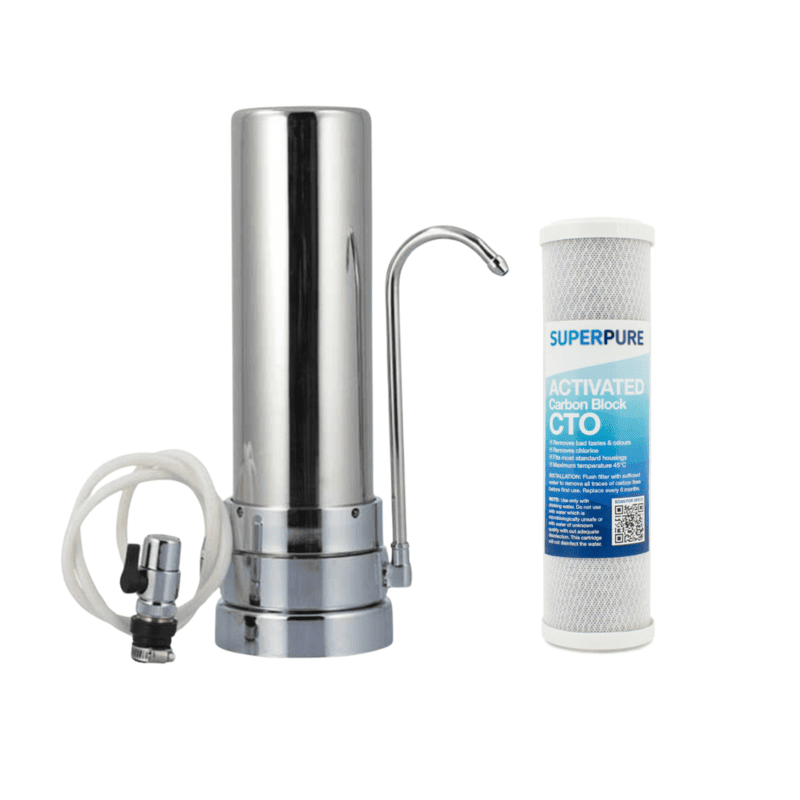 SUPERPURE Stainless Steel Counter-top Unit with Carbon Block Filter SUPERPURE Stainless Steel Counter-top Unit with Carbon Block Filter