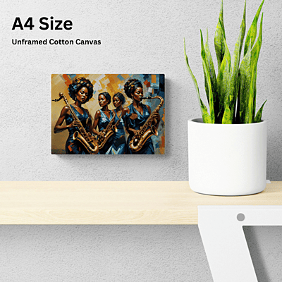 "Jazz Queens: A Symphony in Blue" β Printed Canvas Wall Art | UNFRAMED "Jazz Queens: A Symphony in Blue" β Printed Canvas Wall Art | UNFRAMED