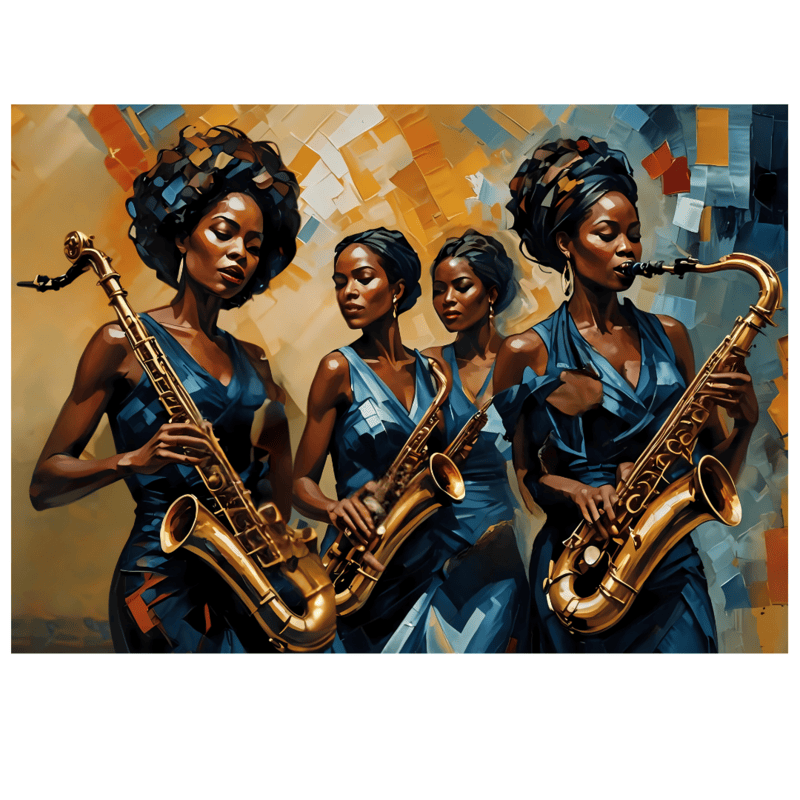 "Jazz Queens: A Symphony in Blue" – Printed Canvas Wall Art | UNFRAMED 