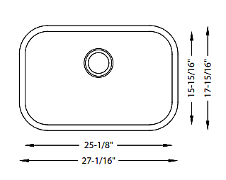 Large Single Bowl - 18g, H Series, 25" Large Single Bowl - 18g, H Series, 25"