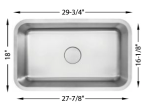 Large Single Bowl - H Series, 18g, 30" Large Single Bowl - H Series, 18g, 30"