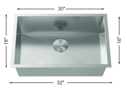 Large Single Bowl - 18g, HZR Series, ADA Sink - 809934 Large Single Bowl - 18g, HZR Series, ADA Sink - 809934