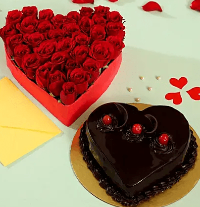 Heart Of Red Roses & Truffle Cake- Half Kg Heart Of Red Roses & Truffle Cake- Half Kg
