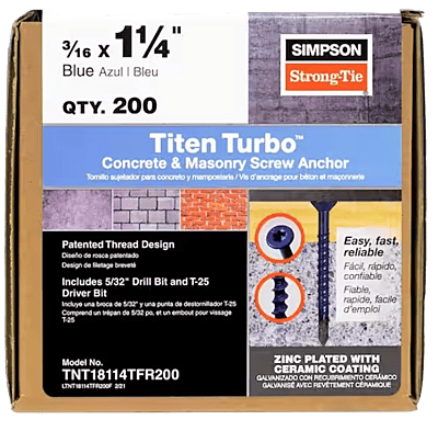 Simpson Strong-Tie Mechanical Anchors 200 Box Titen Turbo FLAT Simpson Strong-Tie Mechanical Anchors 200 Box Titen Turbo FLAT