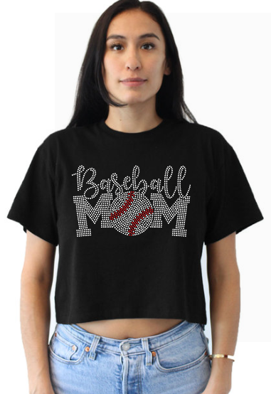 Baseball Mom Rhinestone Crop Tee Baseball Mom Rhinestone Crop Tee