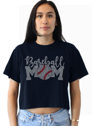 Baseball Mom Rhinestone Crop Tee