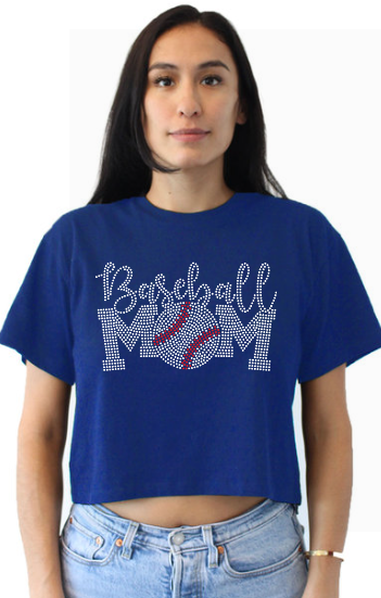 Baseball Mom Rhinestone Crop Tee Baseball Mom Rhinestone Crop Tee