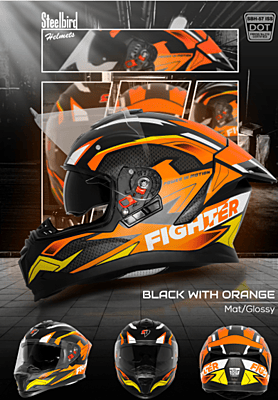 STEELBIRD SBH-57 ISS FIGHTER F7 GLOSSY BLACK/ORANGE C/V 580MM WITH EXTRA SMOKE VISOR