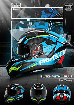 STEELBIRD SBH-57 ISS FIGHTER F7 MATT BLACK/JAZZ BLUE C/V 580MM WITH EXTRA SMOKE VISOR
