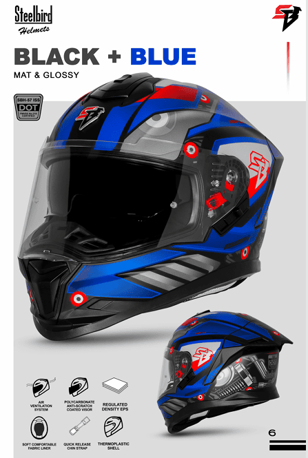 STEELBIRD SBH-57 ISS FIGHTER F8 GLOSSY BLACK/BLUE C/V 600MM WITH EXTRA SMOKE VISOR STEELBIRD SBH-57 ISS FIGHTER F8 GLOSSY BLACK/BLUE C/V 600MM WITH EXTRA SMOKE VISOR