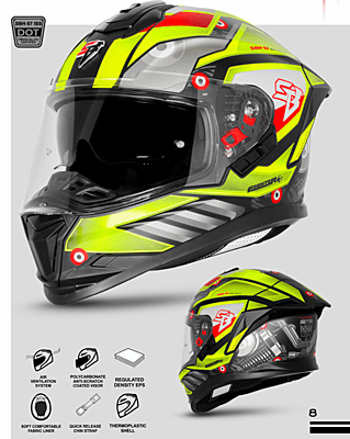 STEELBIRD SBH-57 ISS FIGHTER F8 GLOSSY BLACK/NEON C/V 580MM WITH EXTRA SMOKE VISOR
