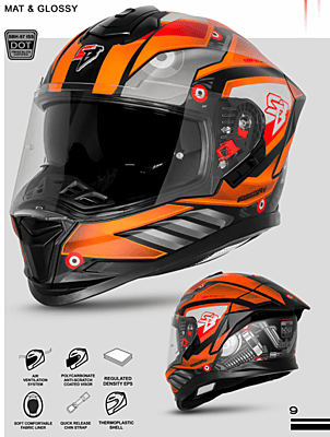 STEELBIRD SBH-57 ISS FIGHTER F8 MATT BLACK/ORANGE C/V 580MM WITH EXTRA SMOKE VISOR