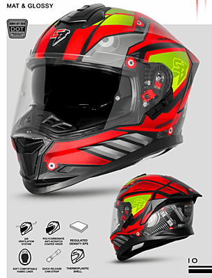 STEELBIRD SBH-57 ISS FIGHTER F8 GLOSSY BLACK/RED C/V 580MM WITH EXTRA SMOKE VISOR