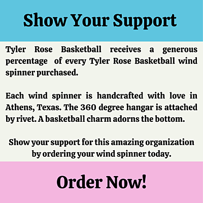 Custom 10" Aluminum Wind Spinners – Tyler Rose Special Olympics Basketball Fundraiser made in Athens