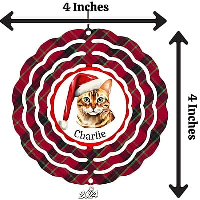 Breeds Starting with B Cat in Santa Hat Personalized 4" Wind Spinner Christmas Ornament Pet Gift