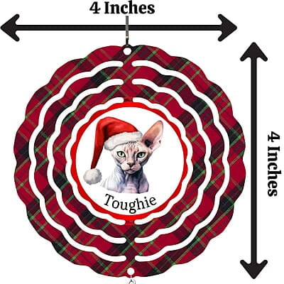Breeds Starting with D Cat in Santa Hat Personalized 4" Wind Spinner Christmas Ornament Pet Gift