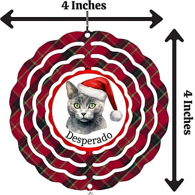 Breeds Starting with J - L Cat in Santa Hat Personalized 4" Wind Spinner Christmas Ornament Pet Gift