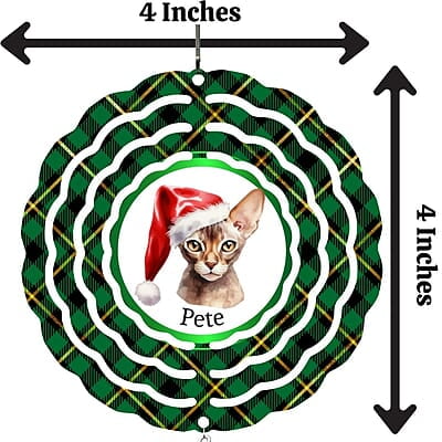 Breeds Starting with M - N Cat in Santa Hat Personalized 4" Wind Spinner Christmas Ornament Pet Gift