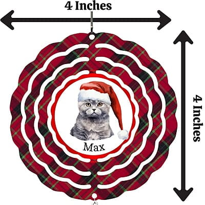 Breeds Starting with O - R Cat in Santa Hat Personalized 4" Wind Spinner Christmas Ornament Pet Gift