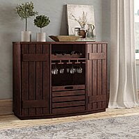 Modern Dark Wood Bar Cabinet | Liquor Storage with Wine Rack & Glass Holders Modern Dark Wood Bar Cabinet | Liquor Storage with Wine Rack & Glass Holders