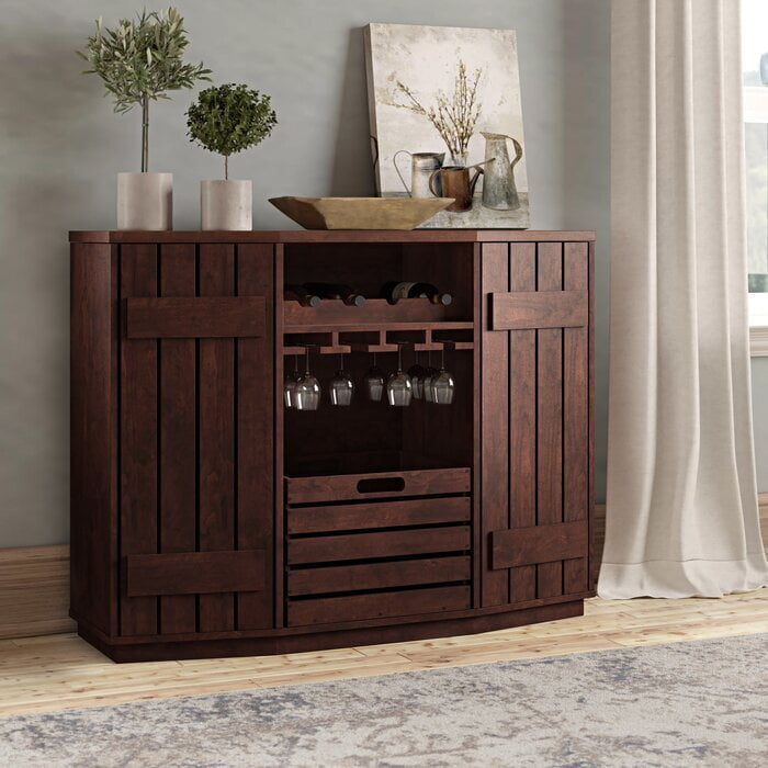 Modern Dark Wood Bar Cabinet | Liquor Storage with Wine Rack & Glass Holders Modern Dark Wood Bar Cabinet | Liquor Storage with Wine Rack & Glass Holders