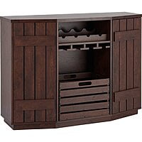 Modern Dark Wood Bar Cabinet | Liquor Storage with Wine Rack & Glass Holders Modern Dark Wood Bar Cabinet | Liquor Storage with Wine Rack & Glass Holders