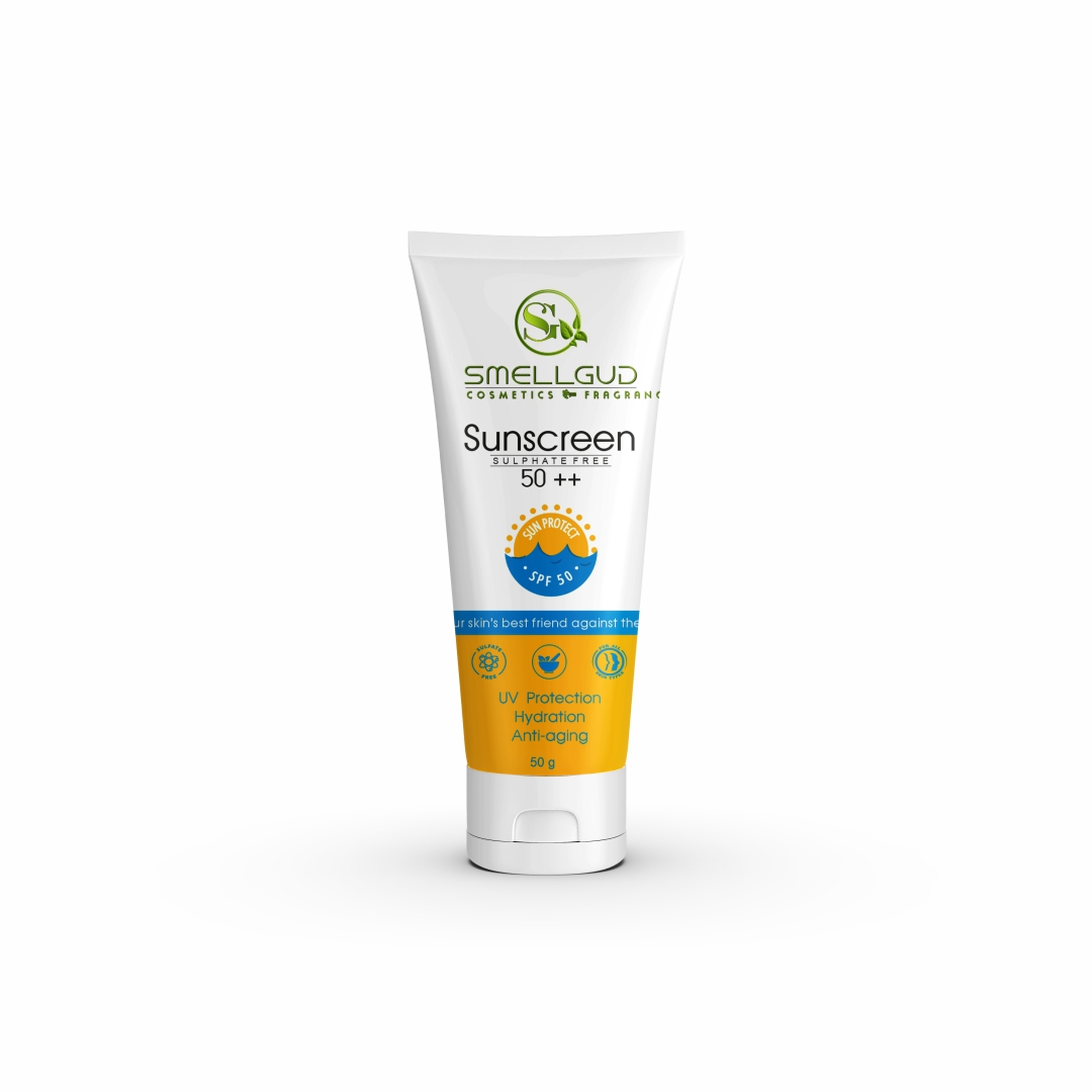 Smellgud Cosmetics Sunscreen SPF 50 PA++++ | Clinically Tested Lightweight with Multi-Vitamins | No White Cast | Broad Spectrum Niacinamide Sunscreen For Oily Skin, Dry Skin | For Women & Men | 50g
