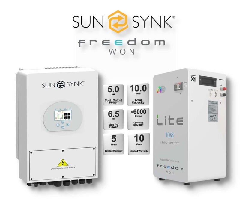 5.0 kW SUNSYNK Hybrid - FREEDOM WON Combo, c/w 10.0 kWh Lithium Battery 5.0 kW SUNSYNK Hybrid - FREEDOM WON Combo, c/w 10.0 kWh Lithium Battery