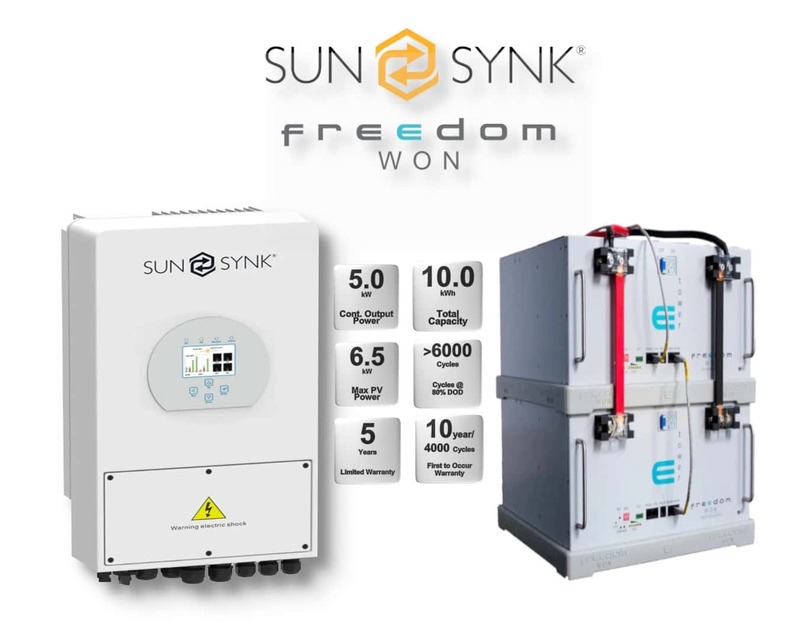 5.0 kW SUNSYNK Hybrid - FREEDOM WON Combo, c/w 2 x 5.0 kWh Lithium Batteries