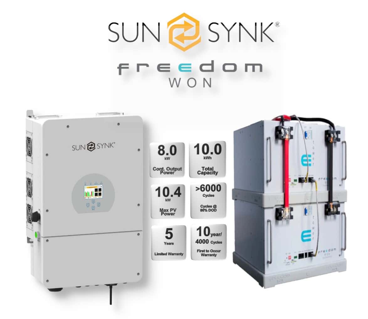 8.0 kW SUNSYNK Hybrid - FREEDOM WON Combo, c/w 2x 5.0 kWh Lithium Batteries
