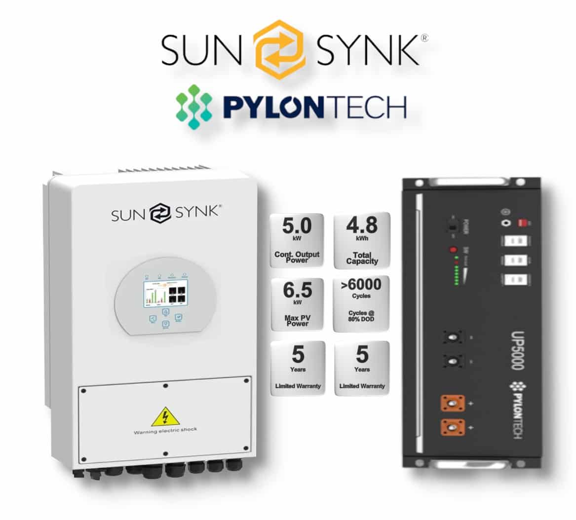 5.0 kW SUNSYNK Hybrid - PYLONTECH Combo, c/w 4.8 kWh Lithium Battery