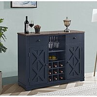 Farmhouse Blue Wine Bar Cabinet | Rustic Liquor Storage with Wine Rack & Glass Holder Farmhouse Blue Wine Bar Cabinet | Rustic Liquor Storage with Wine Rack & Glass Holder