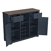 Farmhouse Blue Wine Bar Cabinet | Rustic Liquor Storage with Wine Rack & Glass Holder Farmhouse Blue Wine Bar Cabinet | Rustic Liquor Storage with Wine Rack & Glass Holder