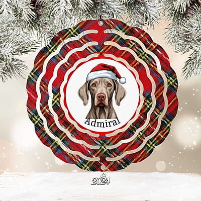 Breeds Starting with T-Y Dog in Santa Hat Personalized 4" Wind Spinner Ornament Pet Parent Gift