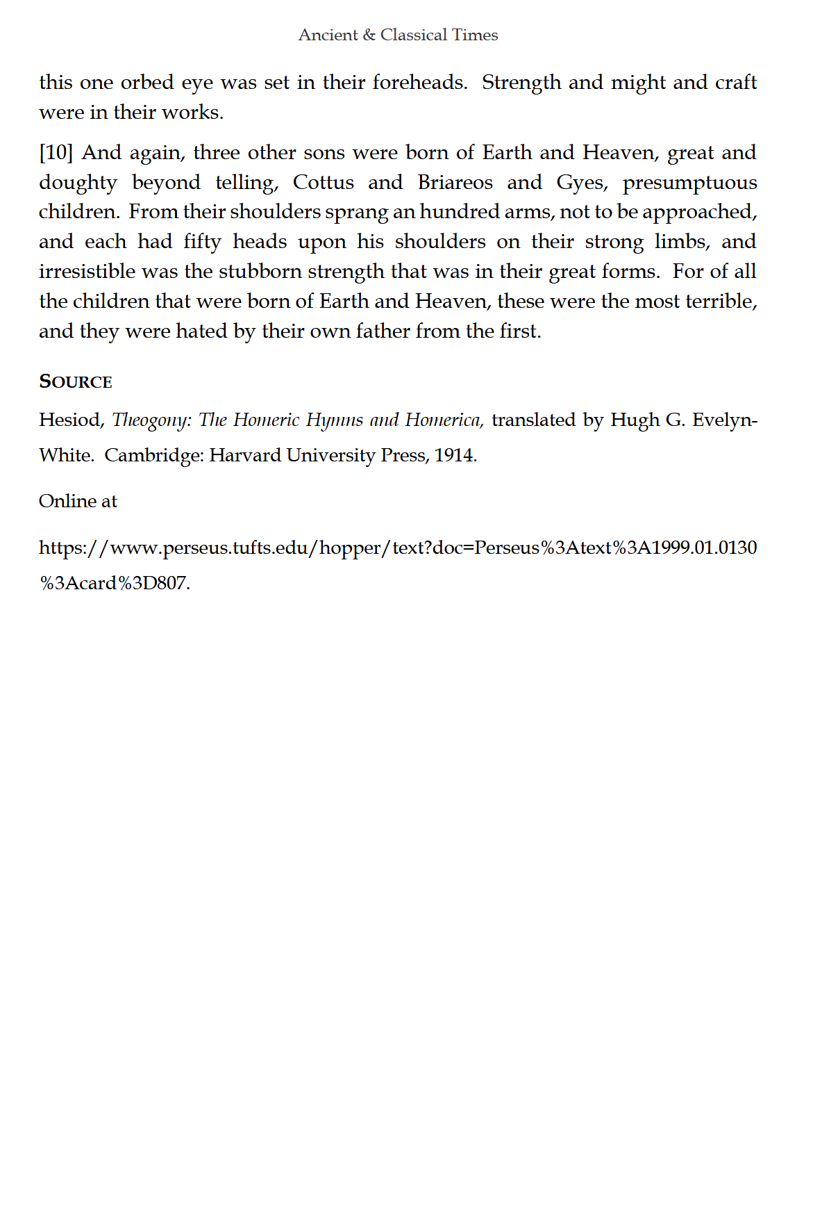 Ancient & Classical Times READER: Traditio Nostra I