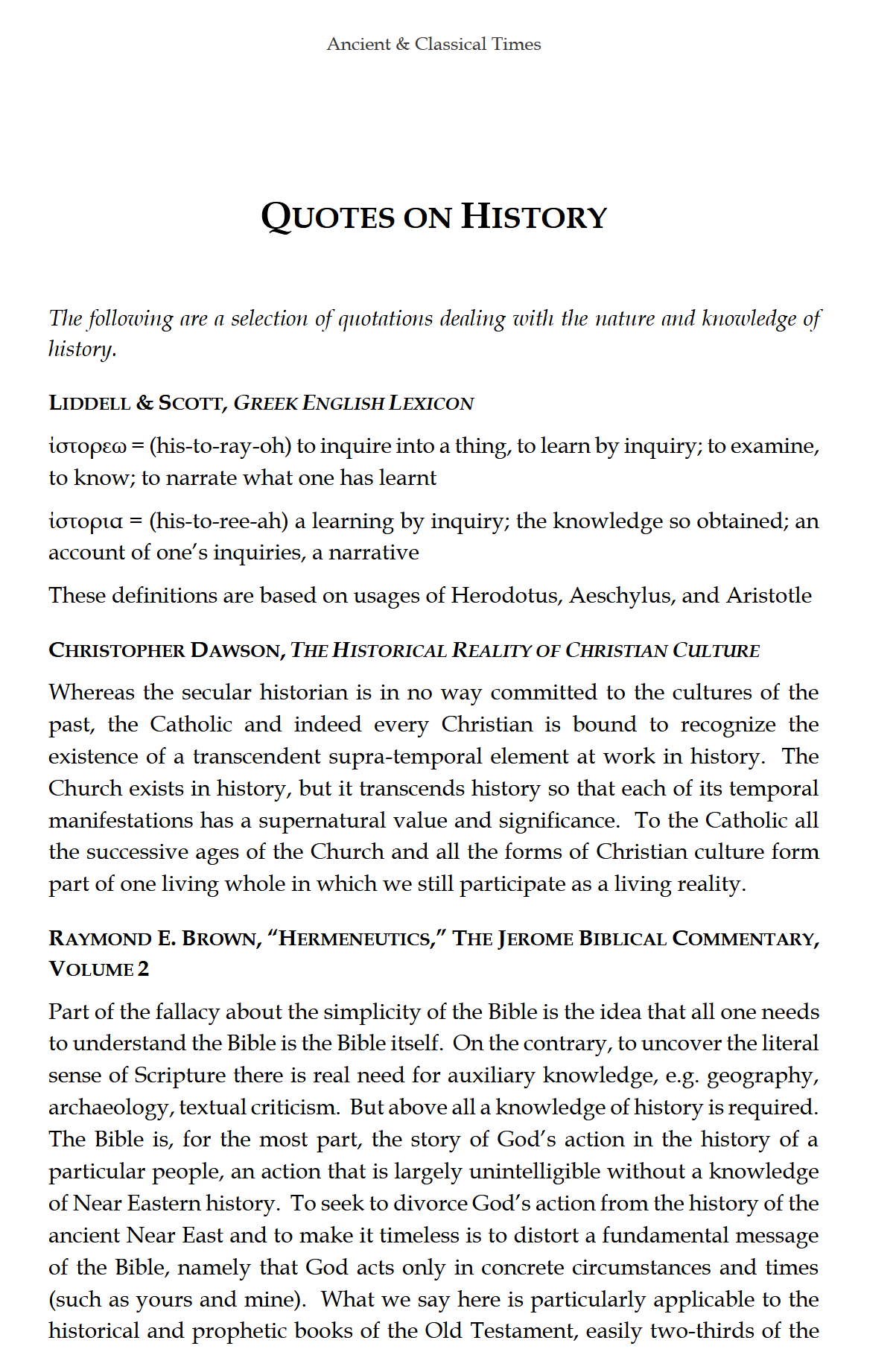 Ancient & Classical Times READER: Traditio Nostra I