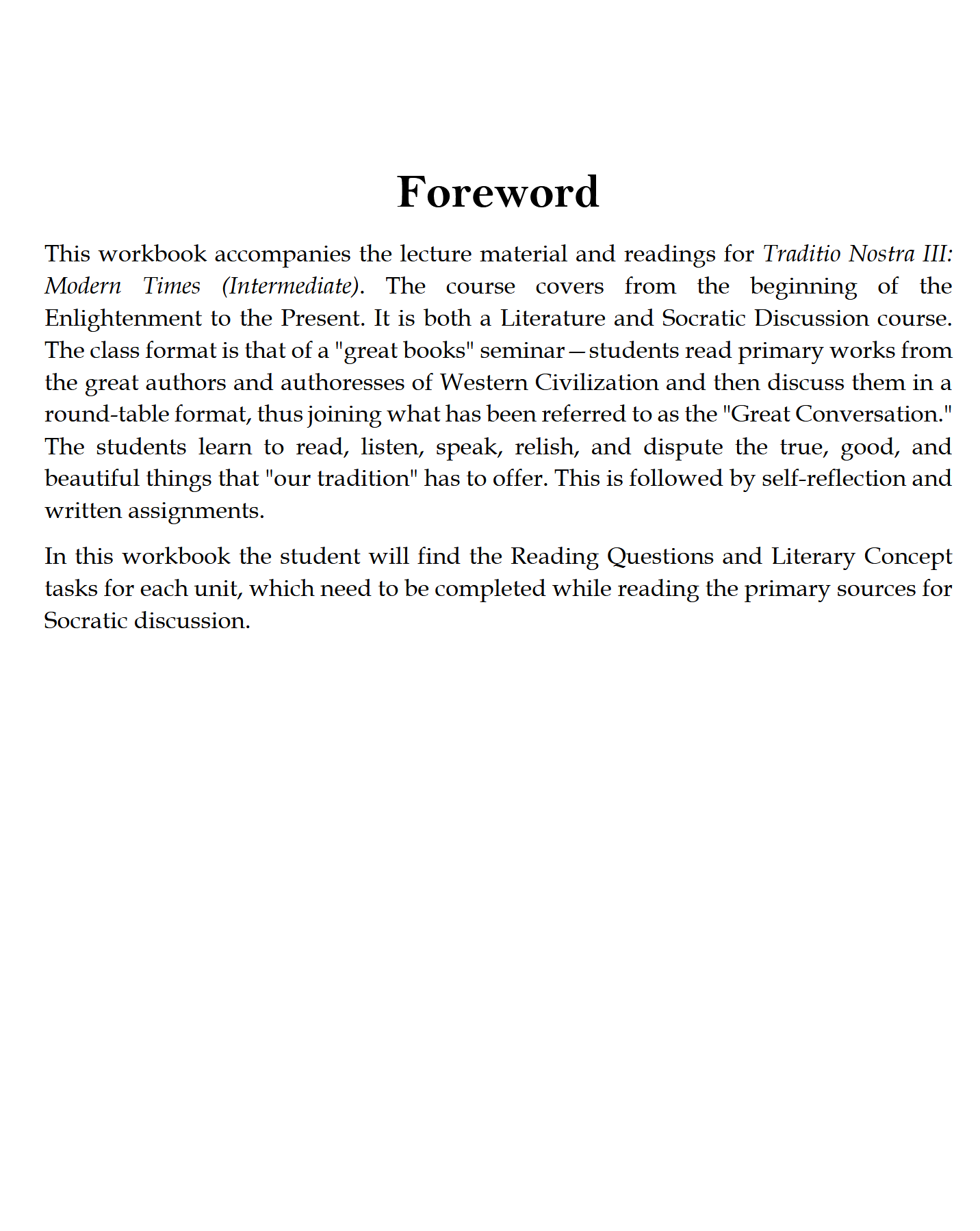 Modern Times WORKBOOK: Traditio Nostra III