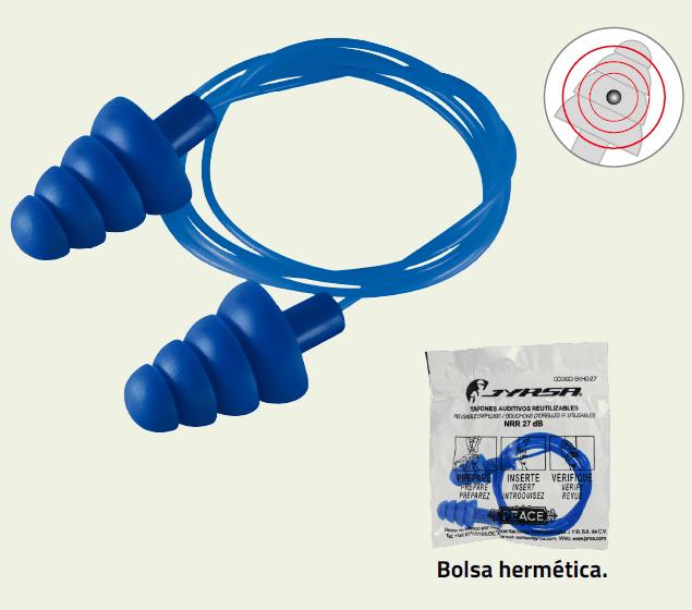 TAPON AUDITIVO DETECTABLE REUSABLE JYRSA C/100PZAS