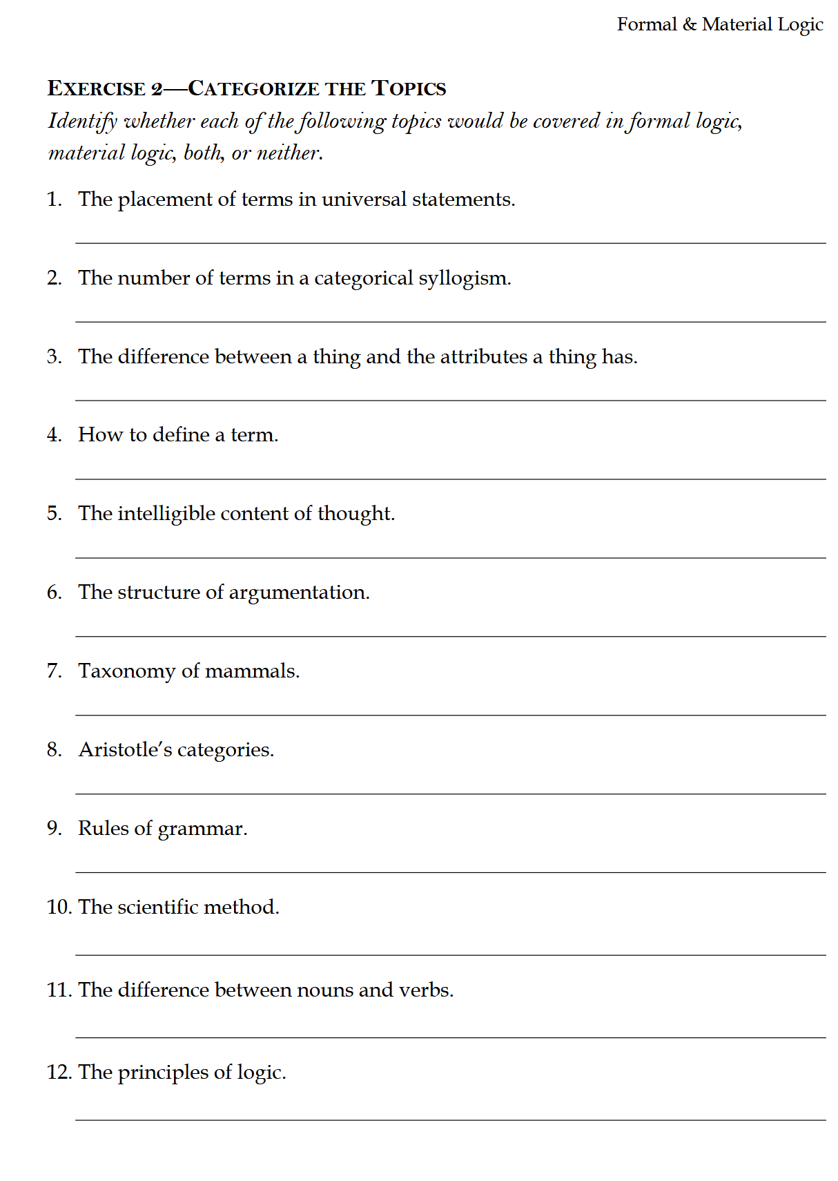 Advanced Logic Workbook: Trivium Studies II