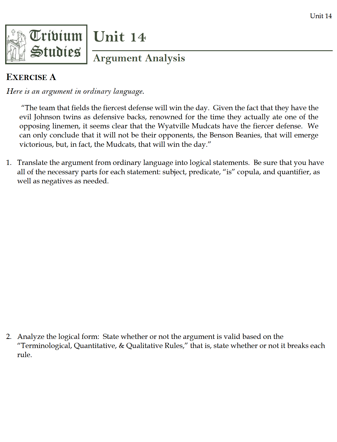 TPT I: Logic Workbook