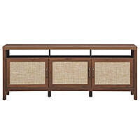 Rattan Cane Wood Media Console | Coastal TV Stand with Woven Doors Rattan Cane Wood Media Console | Coastal TV Stand with Woven Doors