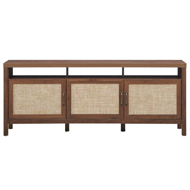 Rattan Cane Wood Media Console | Coastal TV Stand with Woven Doors Rattan Cane Wood Media Console | Coastal TV Stand with Woven Doors