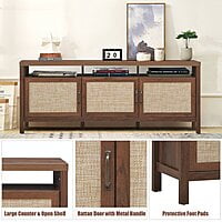 Rattan Cane Wood Media Console | Coastal TV Stand with Woven Doors Rattan Cane Wood Media Console | Coastal TV Stand with Woven Doors
